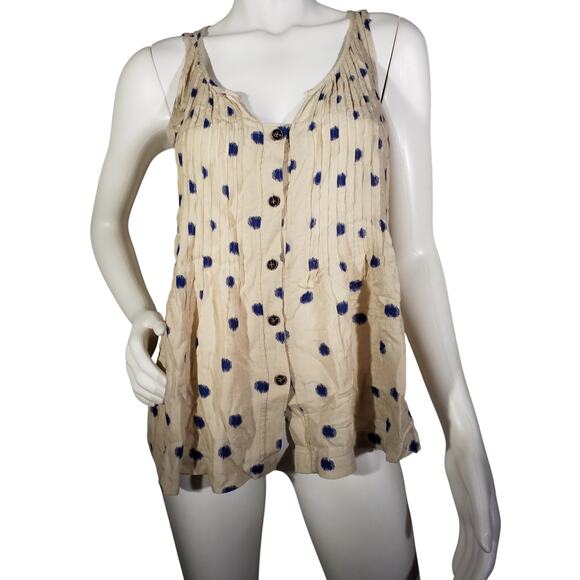 Maeve Anthropologie Womens Sz Button Up Saona Polka Dot Tank Top Pleat Swing - Picture 1 of 7
